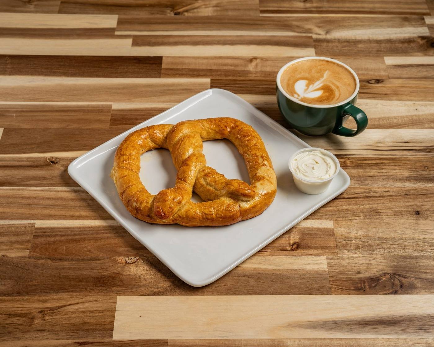 Latte with a pretzel